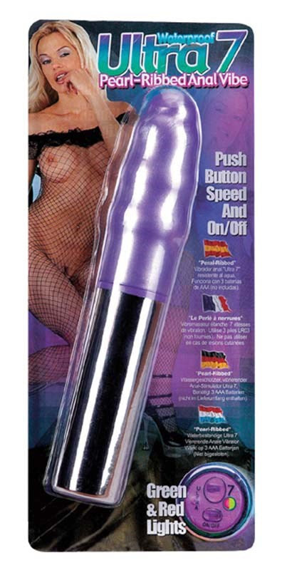 Seven Creations Purple Waterproof Ultra 7 Pearl Ribbed Massager Vibrator - Waterproof Vibrators