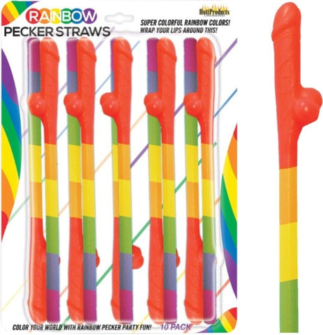 Hott Products Rainbow Pecker Straws (10 Pack) Party Drinking Straws - Bachelorette and Bucks