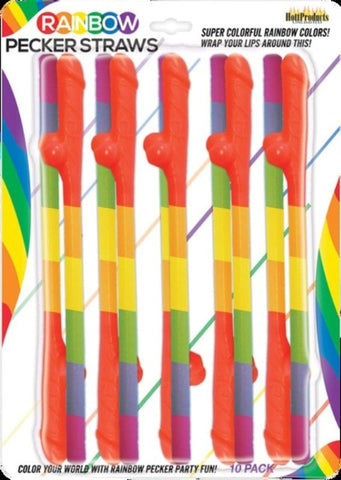 Hott Products Rainbow Pecker Straws (10 Pack) Party Drinking Straws - Bachelorette and Bucks