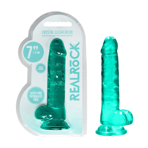 Shots Toys REALROCK 7 Inch Realistic Dildo With Balls Crystal Clear Design - Realistic Dildos