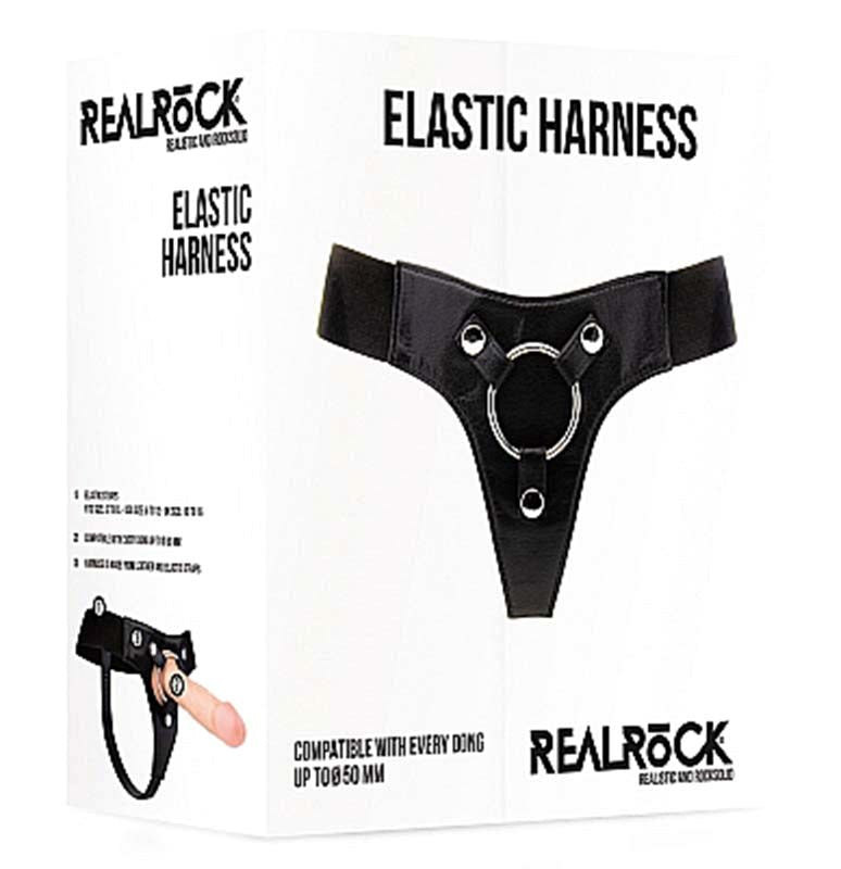 Shots Toys Realrock Elastic Harness Premium Leather Strap On Harness - - Strap On Sextoys