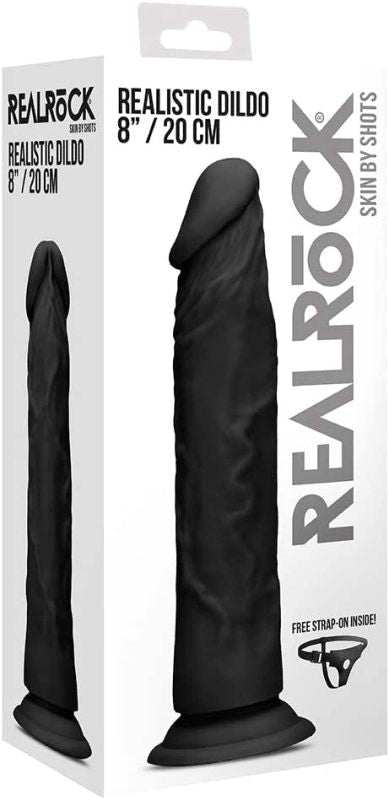 Shots Toys Realrock Skin Dildo Black 8 Inch TPE with Suction Cup Base - - Realistic Dildos