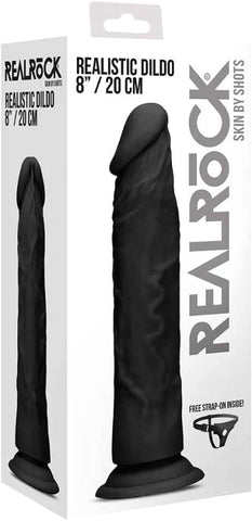 Shots Toys Realrock Skin Dildo Black 8 Inch TPE with Suction Cup Base - Realistic Dildos