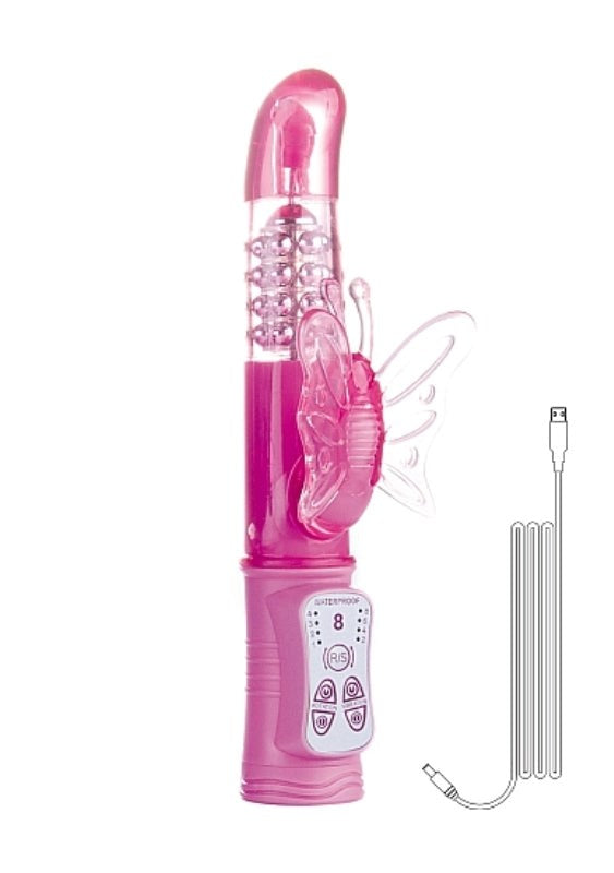 Shots Toys Rechargeable Silicone Butterfly Pink Dual Motor Vibrator - - Rabbit Vibrators