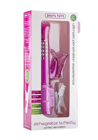 Shots Toys Rechargeable Silicone Butterfly Pink Dual Motor Vibrator - Rabbit Vibrators
