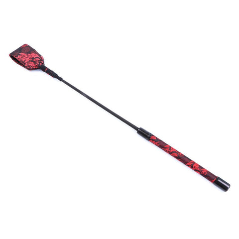 Hells Couture Red and Black Embossed Riding Crop 48cm BDSM Impact Play - Whips And Crops