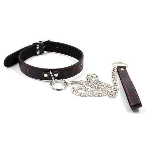 BDStyle Red Heart O Ring Collar with Heart Shaped Ring and Diamante Details - Collars and Leads