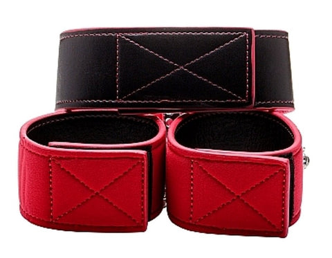 Shots Toys Reversible Collar and Wrist Cuffs Red Dual Material Design - Cuffs And Restraints