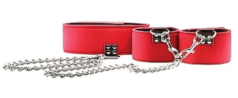 Shots Toys Reversible Collar and Wrist Cuffs Red Dual Material Design - Cuffs And Restraints