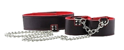Shots Toys Reversible Collar and Wrist Cuffs Red Dual Material Design - Cuffs And Restraints