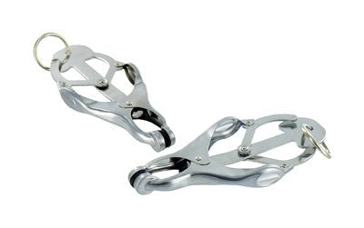 XR Brands Ringed Monarch Nipple Vice Chrome Clamps with Adjustable Pressure - Nipple and Clit Clamps