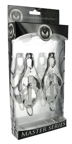 XR Brands Ringed Monarch Nipple Vice Chrome Clamps with Adjustable Pressure - Nipple and Clit Clamps
