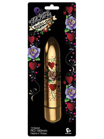 Rocks Off Erotic Ink 160mm 10 Speed Hearts n Roses Chrome Vibrator - Bullet Vibrators