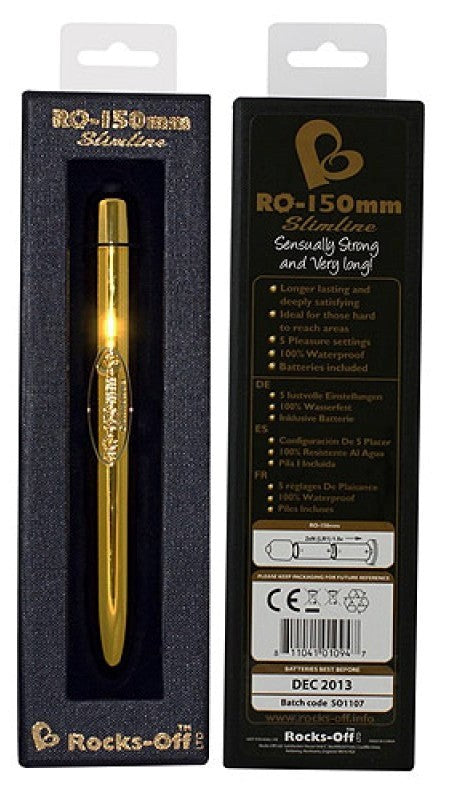 Rocks Off RO 150mm Slimline 10 Speed Gold Vibrator with 10 Speeds - - Waterproof Vibrators