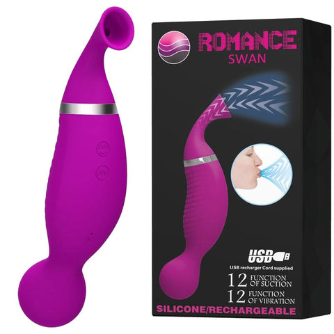 Baile Romance Swan Dual Function Vibrator and Sucker with Suction Technology - Clit Ticklers and Pulsators
