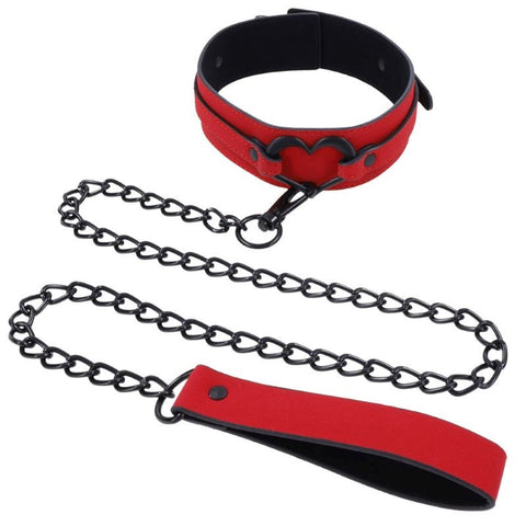 Sportsheets S&M Amor Collar and Leash Red Vegan Leather BDSM Set - Collars and Leads