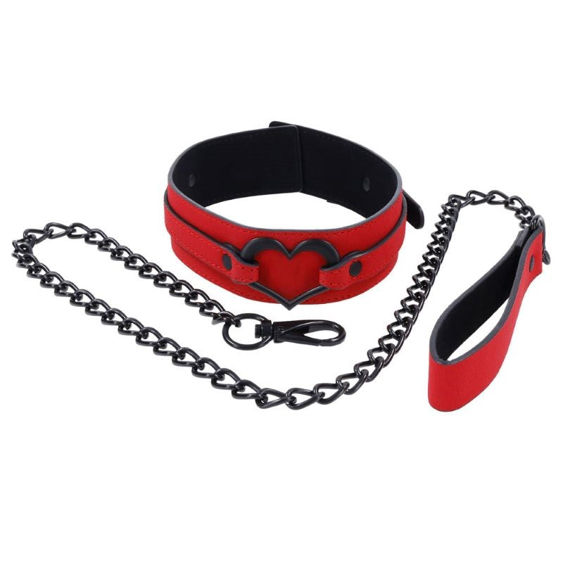 Sportsheets S&M Amor Collar and Leash Red Vegan Leather BDSM Set - Collars and Leads