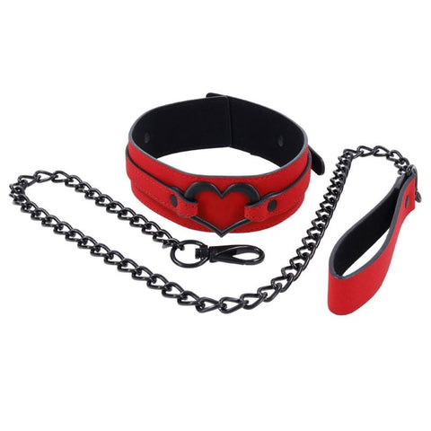 Sportsheets S&M Amor Collar and Leash Red Vegan Leather BDSM Set - Collars and Leads
