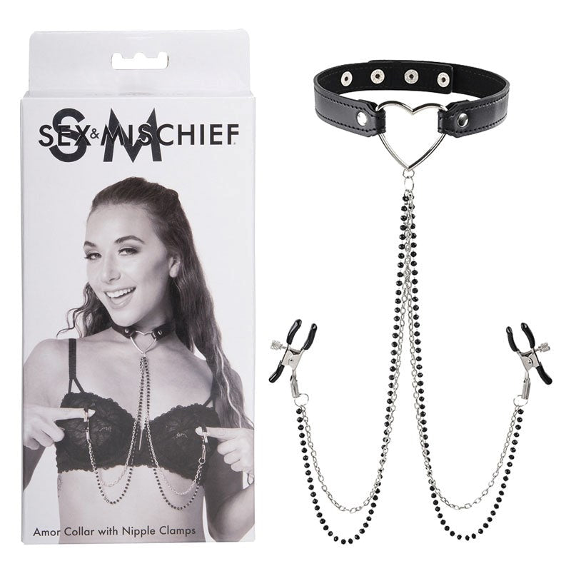 Sportsheets Sensual Amor Collar and Nipple Clamp Set Adjustable BDSM - Collars and Leads