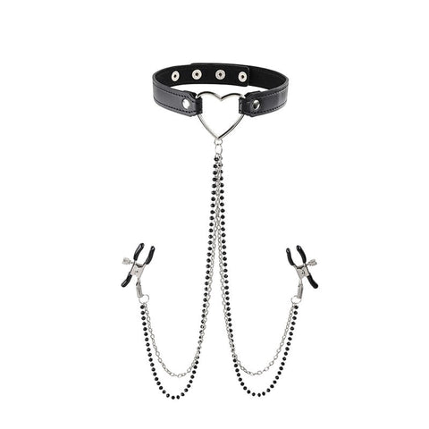 Sportsheets Sensual Amor Collar and Nipple Clamp Set Adjustable BDSM - Collars and Leads