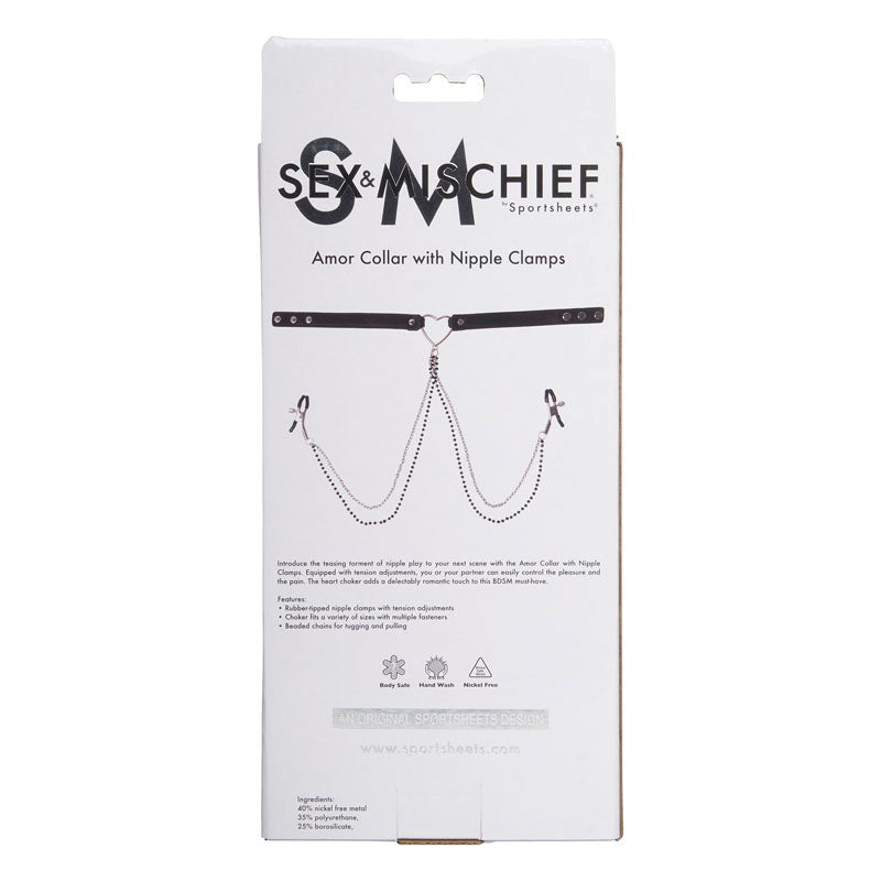 Sportsheets Sensual Amor Collar and Nipple Clamp Set Adjustable BDSM - Collars and Leads