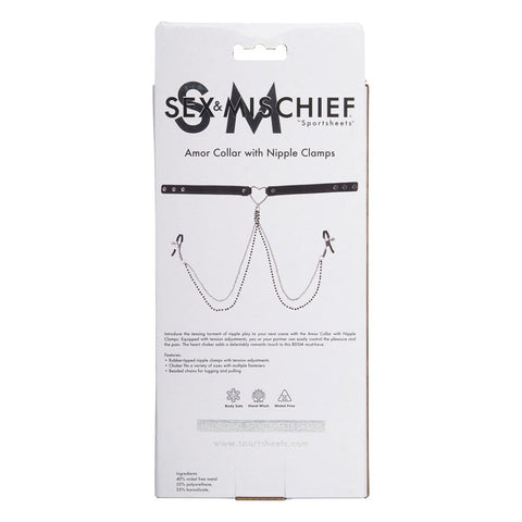 Sportsheets Sensual Amor Collar and Nipple Clamp Set Adjustable BDSM - Collars and Leads