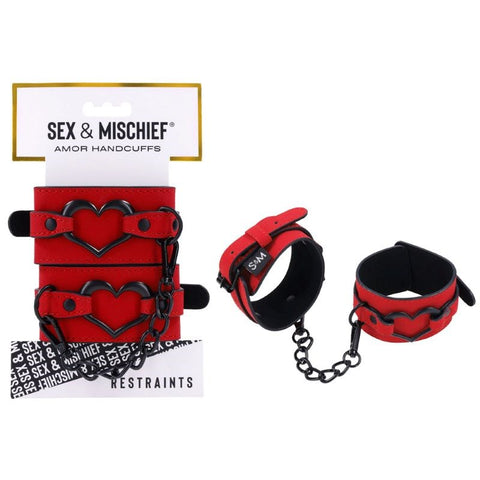 Sportsheets S&M Amor Handcuffs Red Leather Restraints for Bondage Play - Cuffs and Restraints