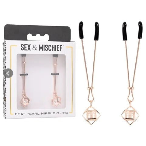 S&M Brat Pearl Nipple Clips Stamina Training Toy - - Nipple and Clit Clamps