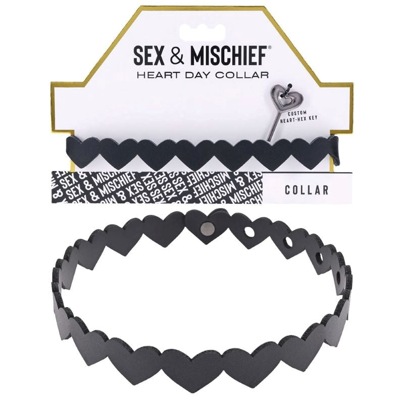 Sportsheets S&M Heart Day Collar with Heart Hex Key Locks BDSM Choker - Collars and Leads