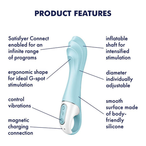 Satisfyer Air Pump Vibrator 5 App Controlled G Spot Vibrator Blue Inflatable - Remote Control Vibrators