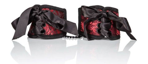 California Exotics Scandal Corset Cuffs Red Black Brocade Restraints - Cuffs And Restraints