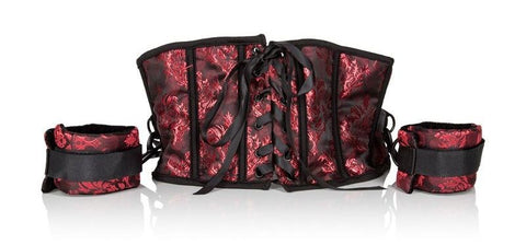 California Exotics Scandal Corset with Cuffs Red Brocade Bondage Set - Cuffs And Restraints