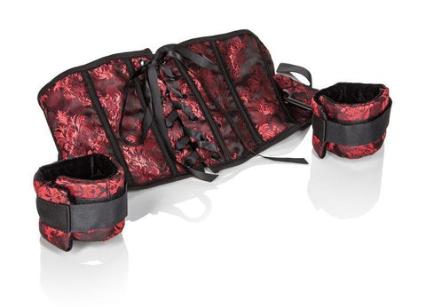 California Exotics Scandal Corset with Cuffs Red Brocade Bondage Set - Cuffs And Restraints