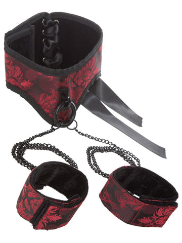 California Exotics Scandal Posture Collar with Cuffs with Lace Up Design - Cuffs and Restraints