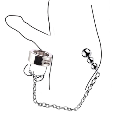 BDStyle Scrotum Testicle Restraint Chain Gripping Cock Rings Premium Steel - Ball and Cock Toys