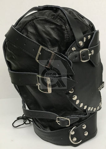 BDStyle Sensory Deprivation Hood Studded Leather Premium BDSM Hood - Bondage Hoods