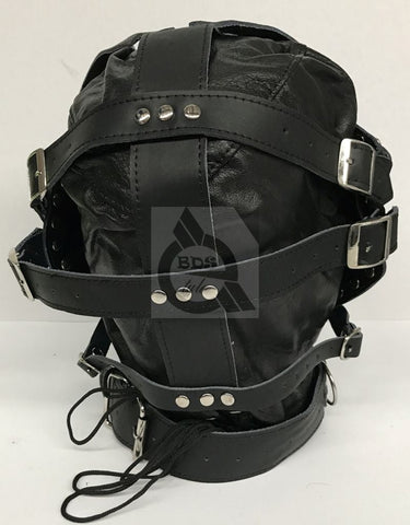 BDStyle Sensory Deprivation Hood Studded Leather Premium BDSM Hood - Bondage Hoods