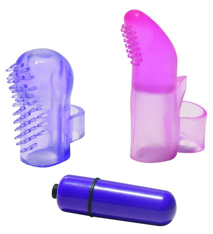 Sportsheets Sex in the Shower Finger Massager Kit with Dual Textured Sleeves - Finger and Tongue Vibrators