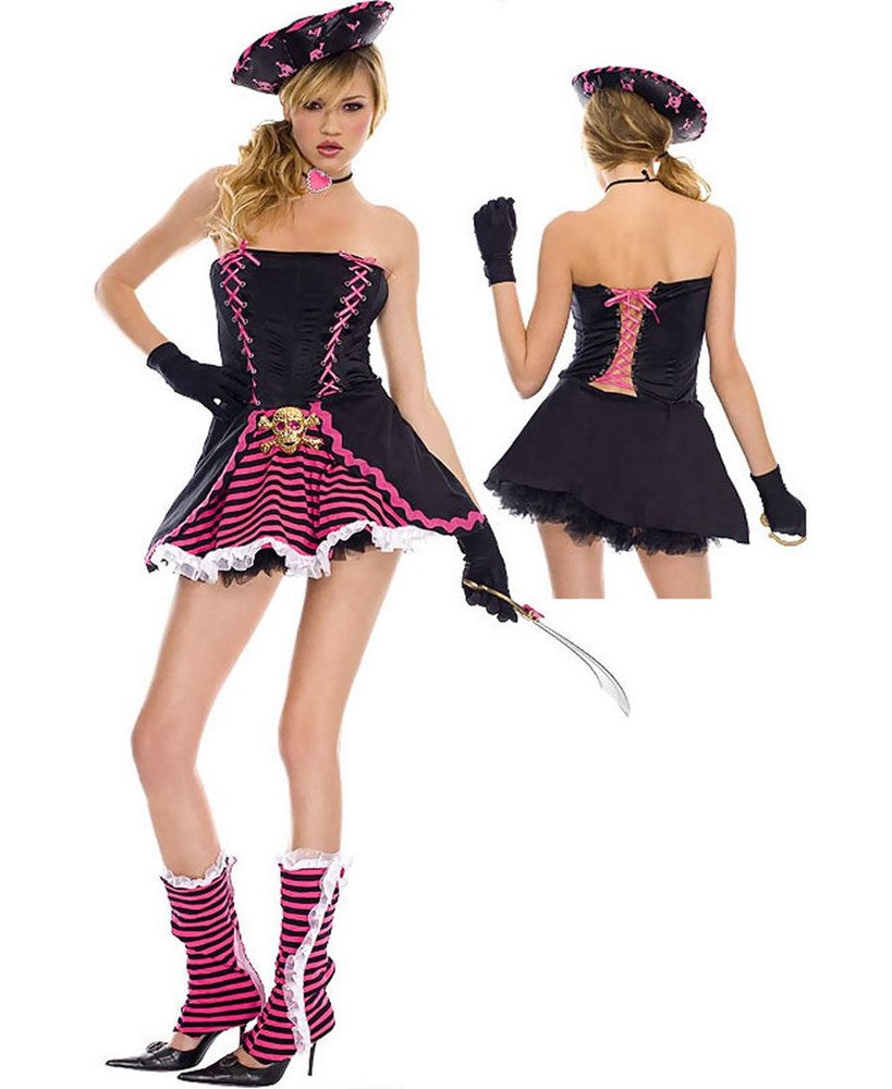 Music Legs Sexy Pirate Cutie Adult Costume with Strapless Dress - - Fancy Dress Ups