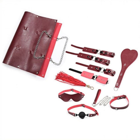 BDStyle Shoulder Bag 8 pcs Bondage Kit with Cuffs Gag and Impact Tools - Bondage Kits