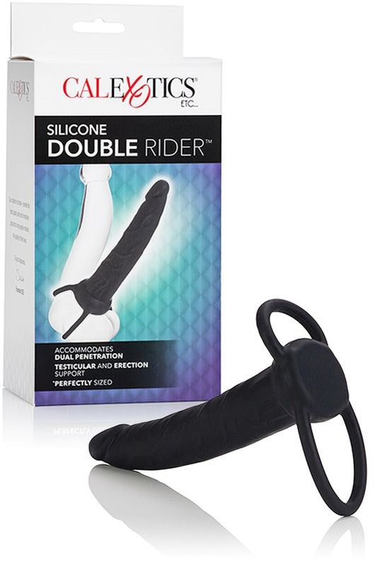 California Exotics Silicone Double Rider Dual Ring Cock Ring - - Strap On Sextoys