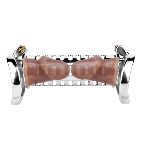 BDStyle Metal Double Ended Chastity Cage Bent Ring with Secure Locking - Male Chastity