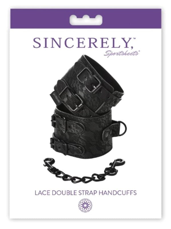 Sportsheets Sincerely Lace Double Strap Handcuffs with Fur Lining - Cuffs and Restraints