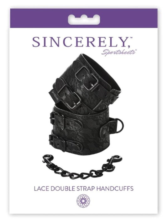 Sportsheets Sincerely Lace Double Strap Handcuffs with Fur Lining - - Cuffs and Restraints