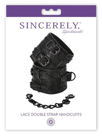 Sportsheets Sincerely Lace Double Strap Handcuffs with Fur Lining - Cuffs and Restraints