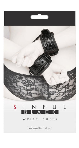 NS Novelties Sinful Wrist Cuffs with Embossed Vinyl and Neoprene Lining - Cuffs and Restraints