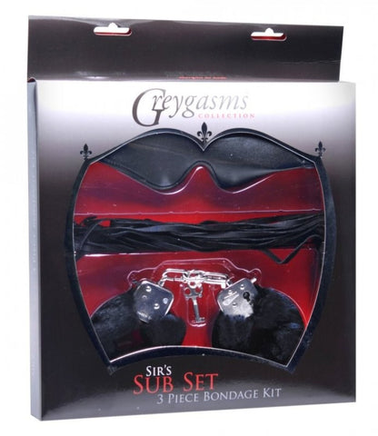 XR Brands Sirs Sub Set 3 Piece Bondage Kit with Blindfold Cuffs Flogger - Sex Kits