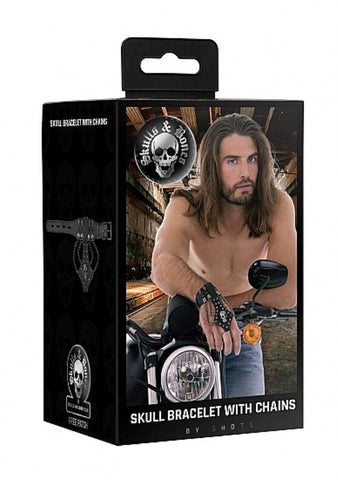 Shots Toys Skulls and Bones Bracelet with Skulls and Chains Black Gothic Style - Cuffs And Restraints