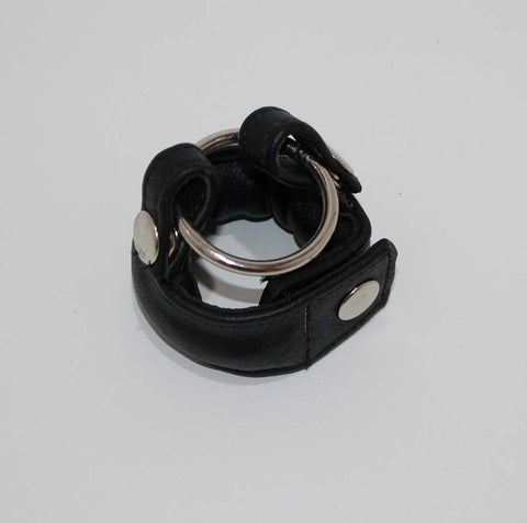 Hells Couture Slick Weighted Cock Ring in Leather with Ball Divider - Ball And Cock Toys