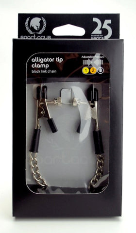 Spartacus Adjustable Alligator Clamps with Link Chain for Nipple Stimulation - Cuffs and Restraints